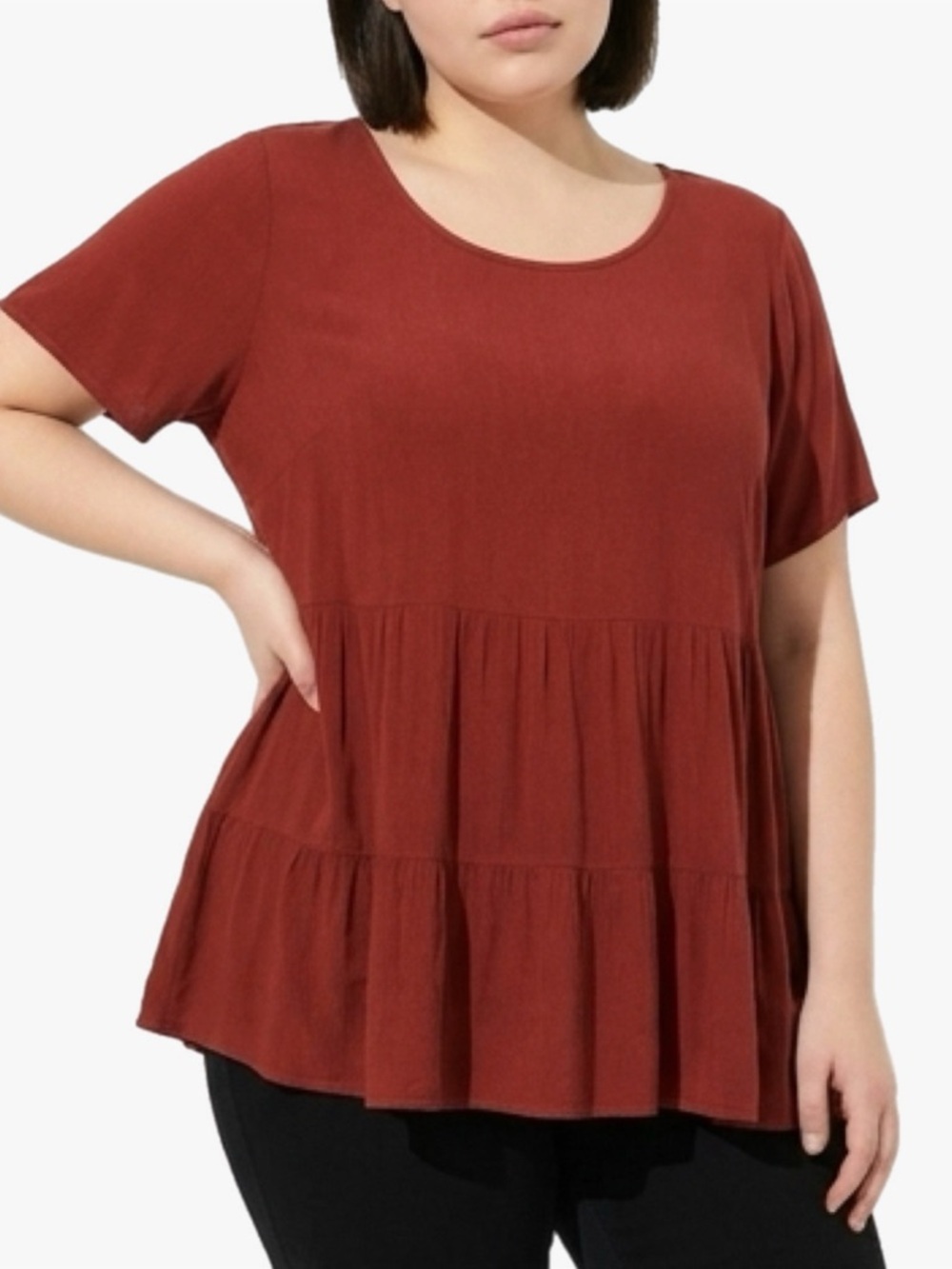 Torrid Burgendy Short-Sleeve Tiered Peplum Babydoll Swing Tunic Plus Size